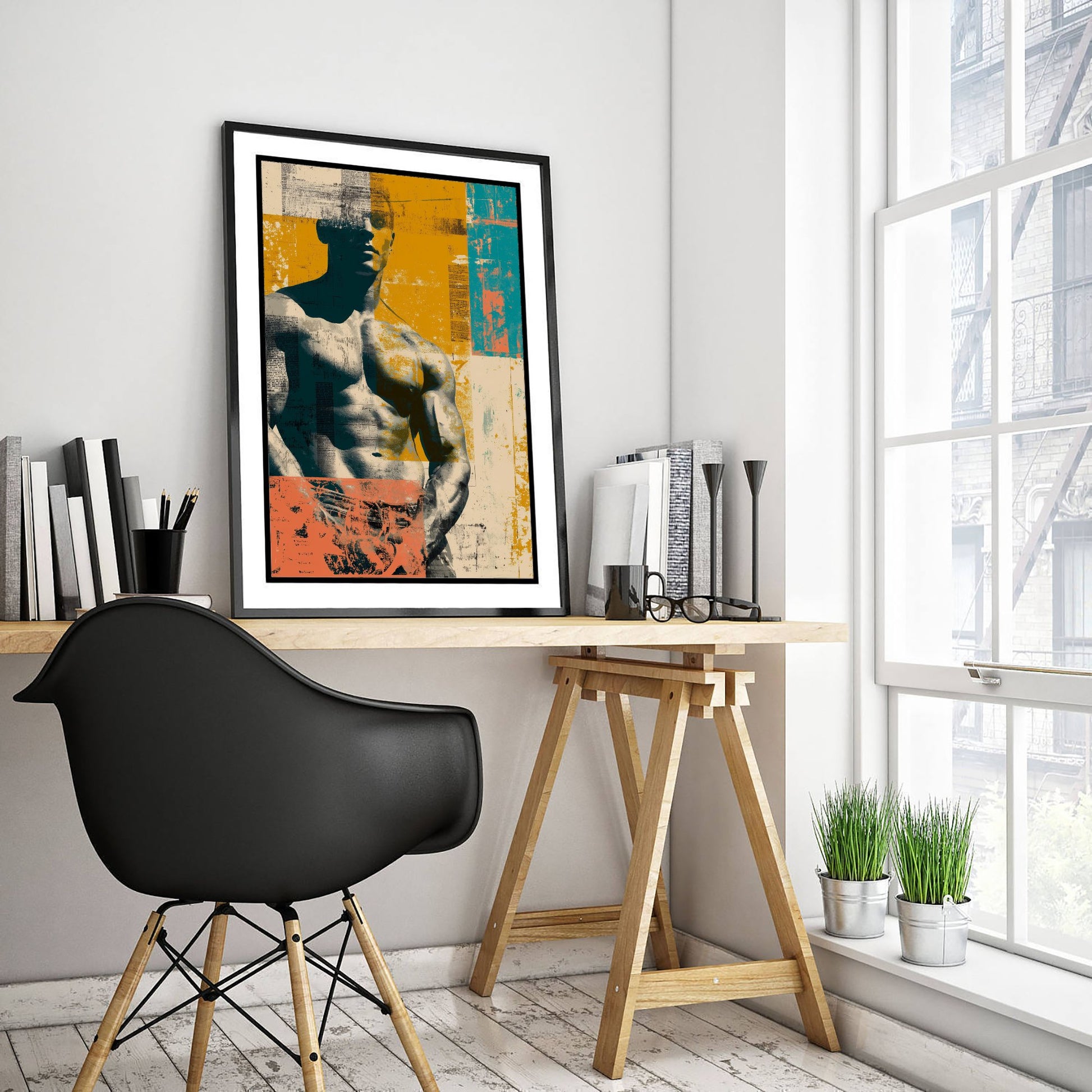 Retro Bodybuilder Art Print - Muscular Male Physique Poster - Distressed Vintage Fitness Illustration - Gym Wall Art V4 3/3