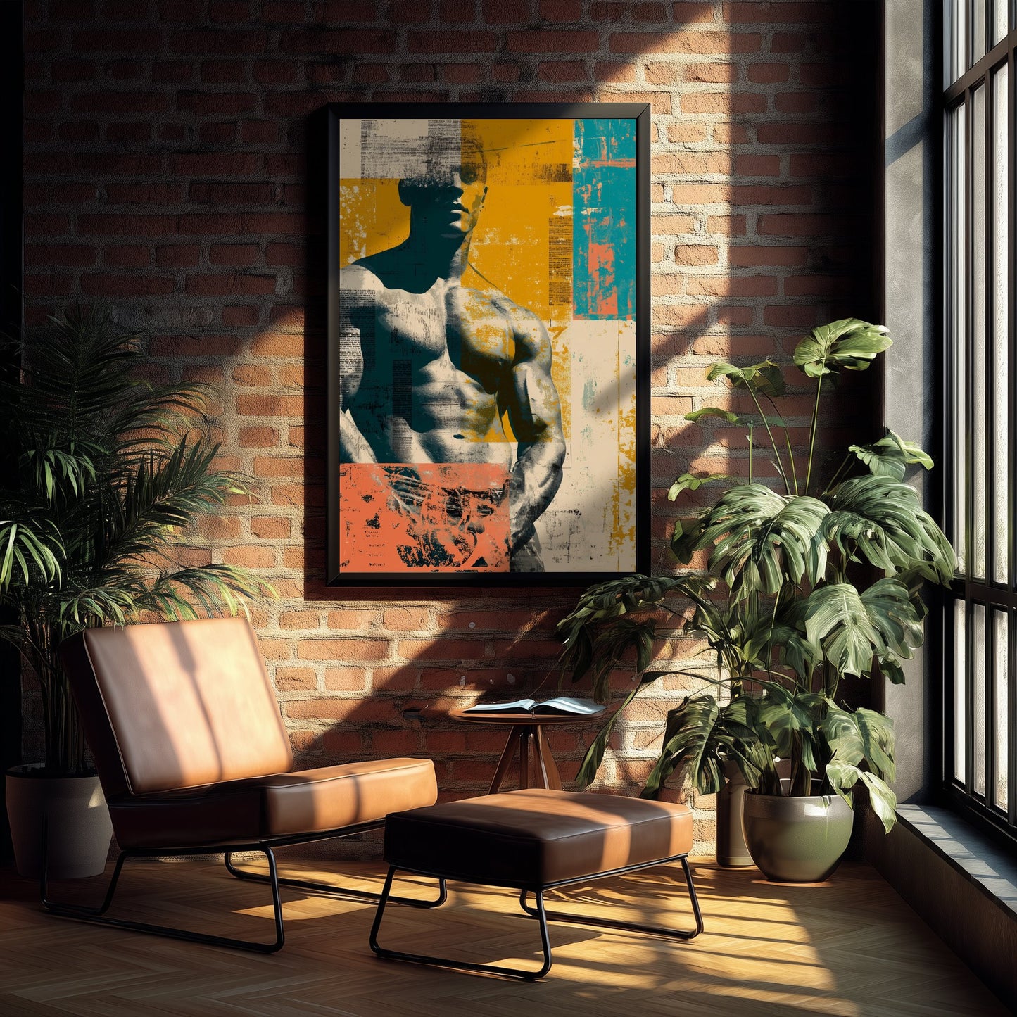 Retro Bodybuilder Art Print - Muscular Male Physique Poster - Distressed Vintage Fitness Illustration - Gym Wall Art V4 3/3