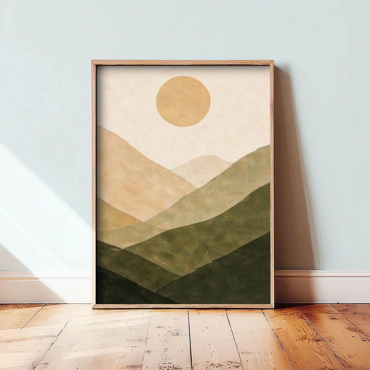 Boho Abstract Art Print - Earth Tone Hills & Sun Poster - Minimalist Landscape Illustration - Wall Decor V1 2/3
