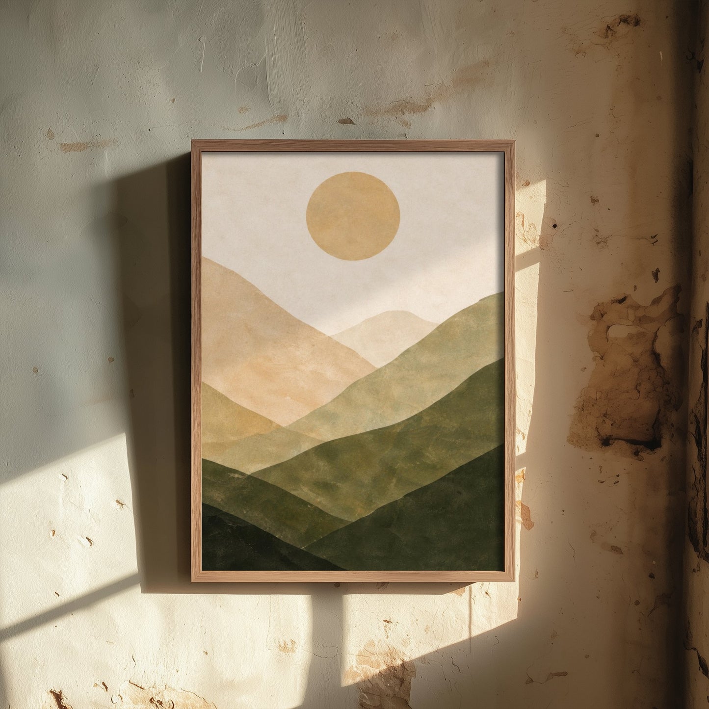 Boho Abstract Art Print - Earth Tone Hills & Sun Poster - Minimalist Landscape Illustration - Wall Decor V1 2/3