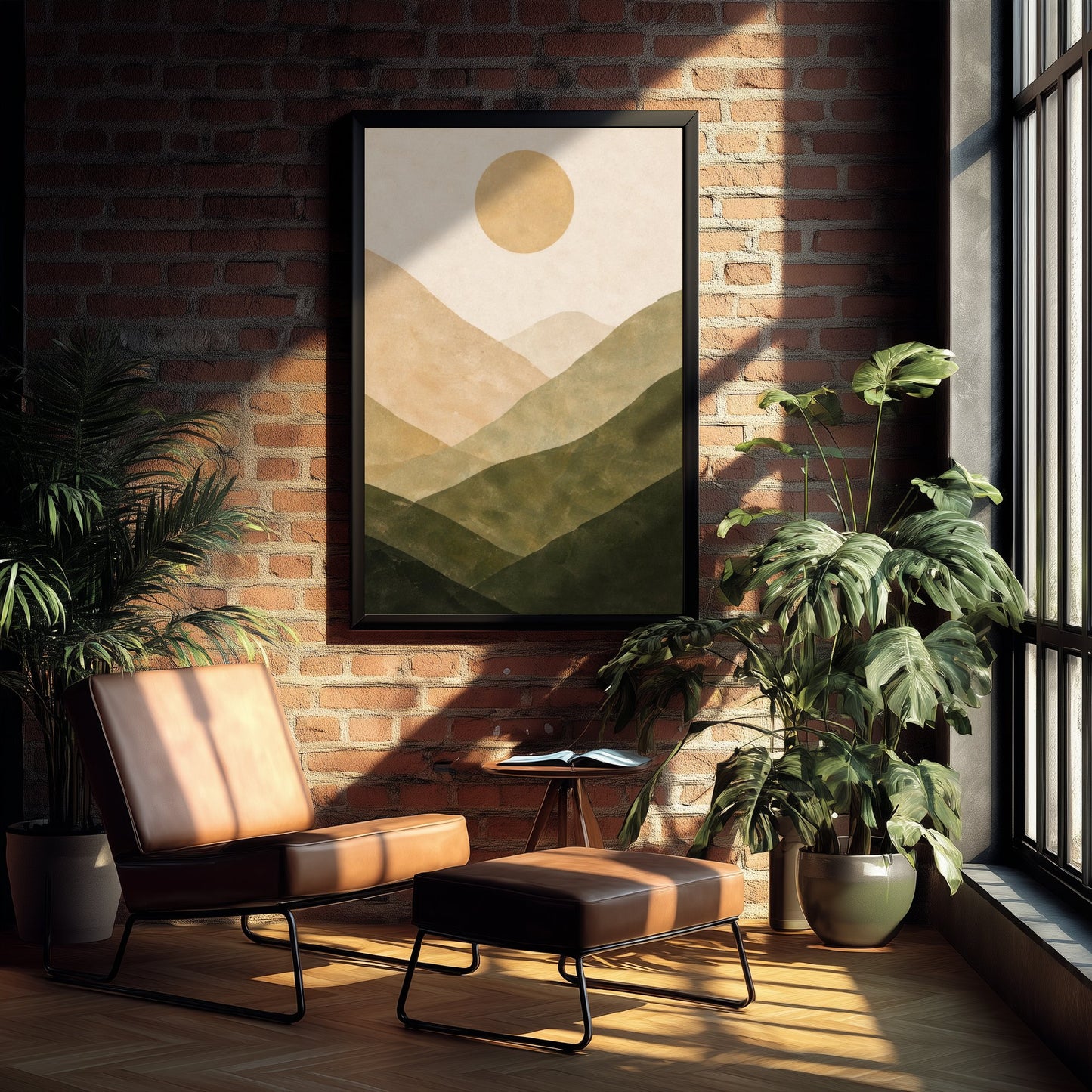Boho Abstract Art Print - Earth Tone Hills & Sun Poster - Minimalist Landscape Illustration - Wall Decor V1 2/3