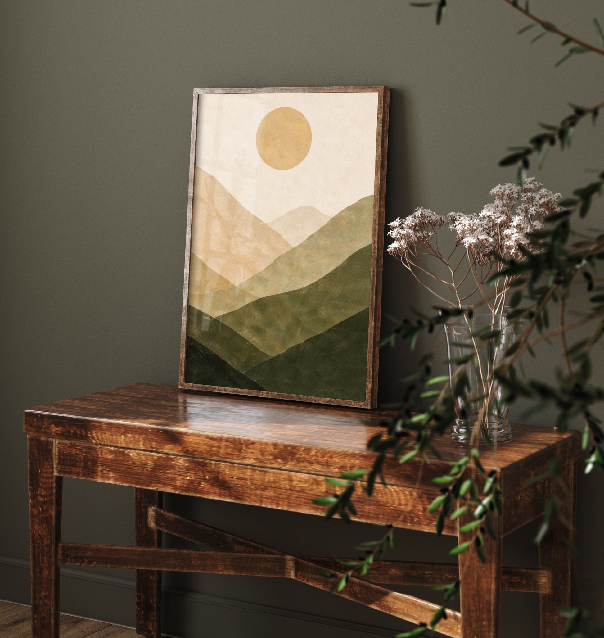 Boho Abstract Art Print - Earth Tone Hills & Sun Poster - Minimalist Landscape Illustration - Wall Decor V1 2/3