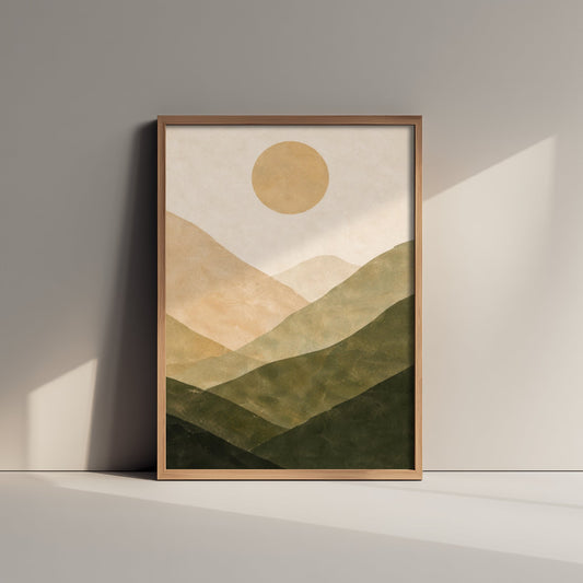 Boho Abstract Art Print - Earth Tone Hills & Sun Poster - Minimalist Landscape Illustration - Wall Decor V1 2/3