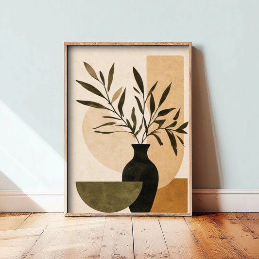 Boho Botanical Art Print - Vase & Branches Poster - Minimalist Earth Tone Illustration - Wall Decor V1 3/3