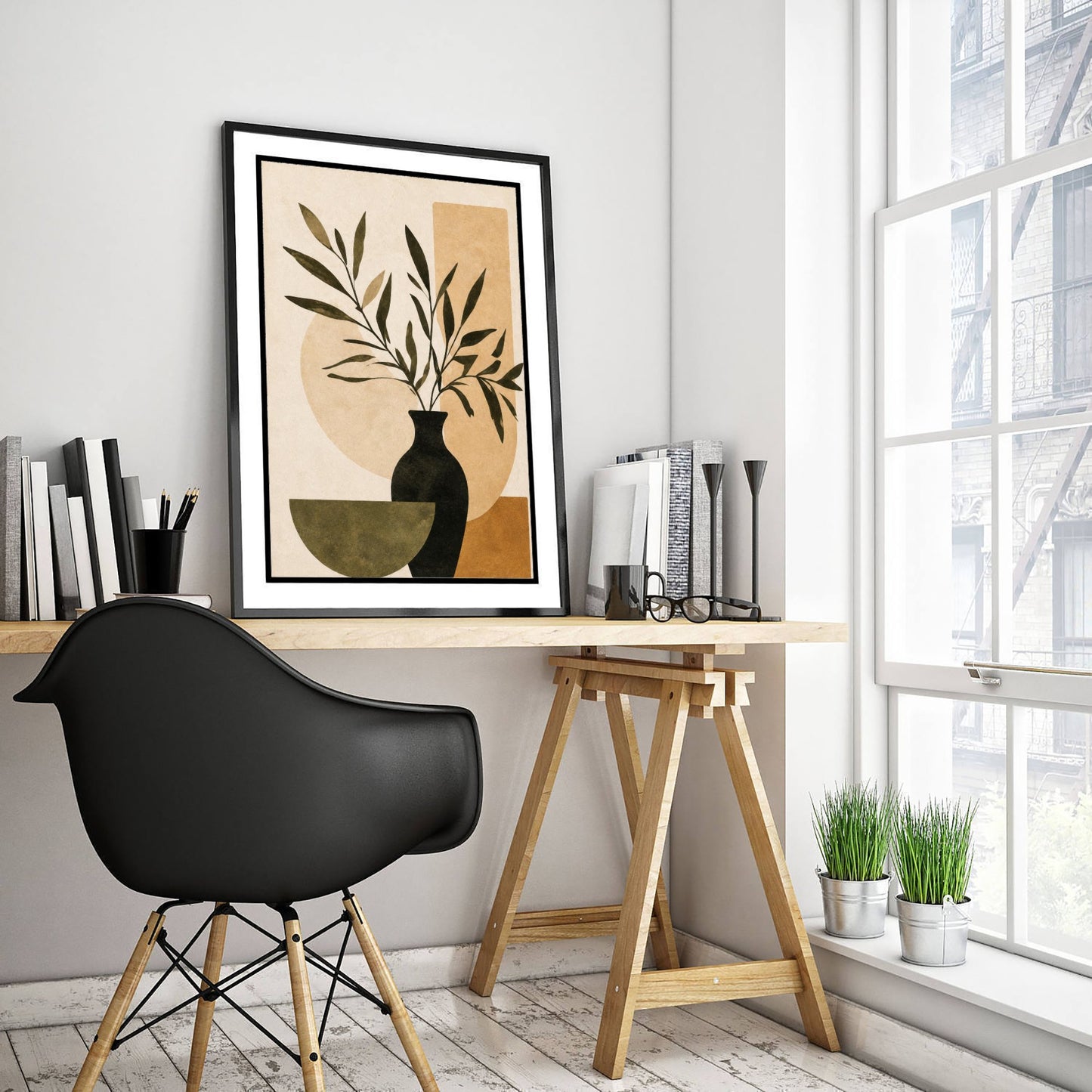 Boho Botanical Art Print - Vase & Branches Poster - Minimalist Earth Tone Illustration - Wall Decor V1 3/3