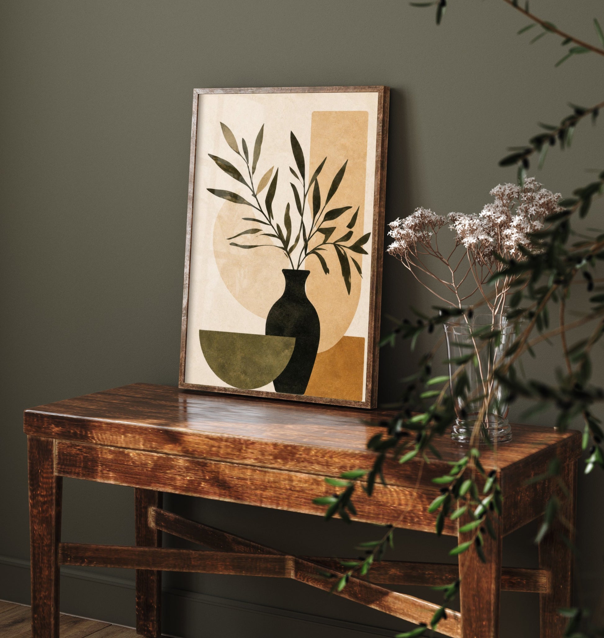 Boho Botanical Art Print - Vase & Branches Poster - Minimalist Earth Tone Illustration - Wall Decor V1 3/3