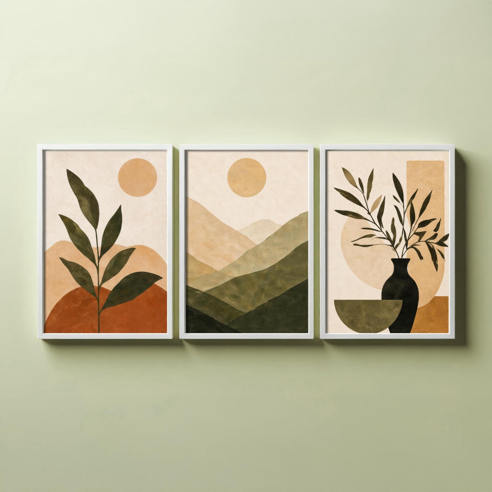 Boho Botanical Arch & Vase Triptych - Set of Three Botanical Art Prints - Neutral Bohemian Wall Art for Living Room Bedroom