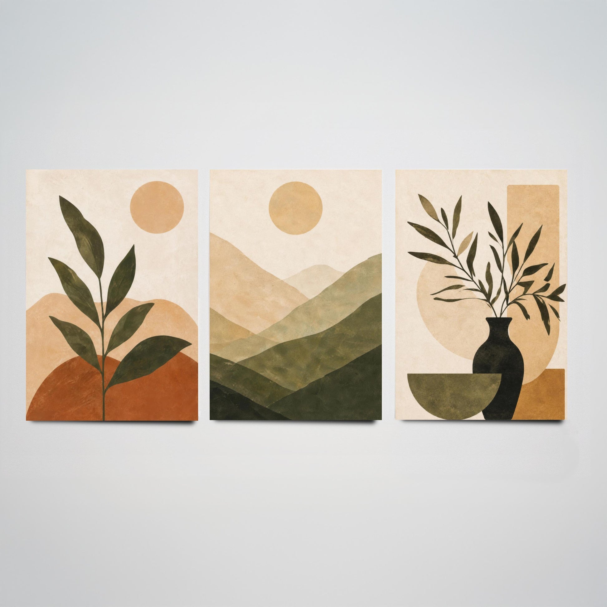 Boho Botanical Arch & Vase Triptych - Set of Three Botanical Art Prints - Neutral Bohemian Wall Art for Living Room Bedroom