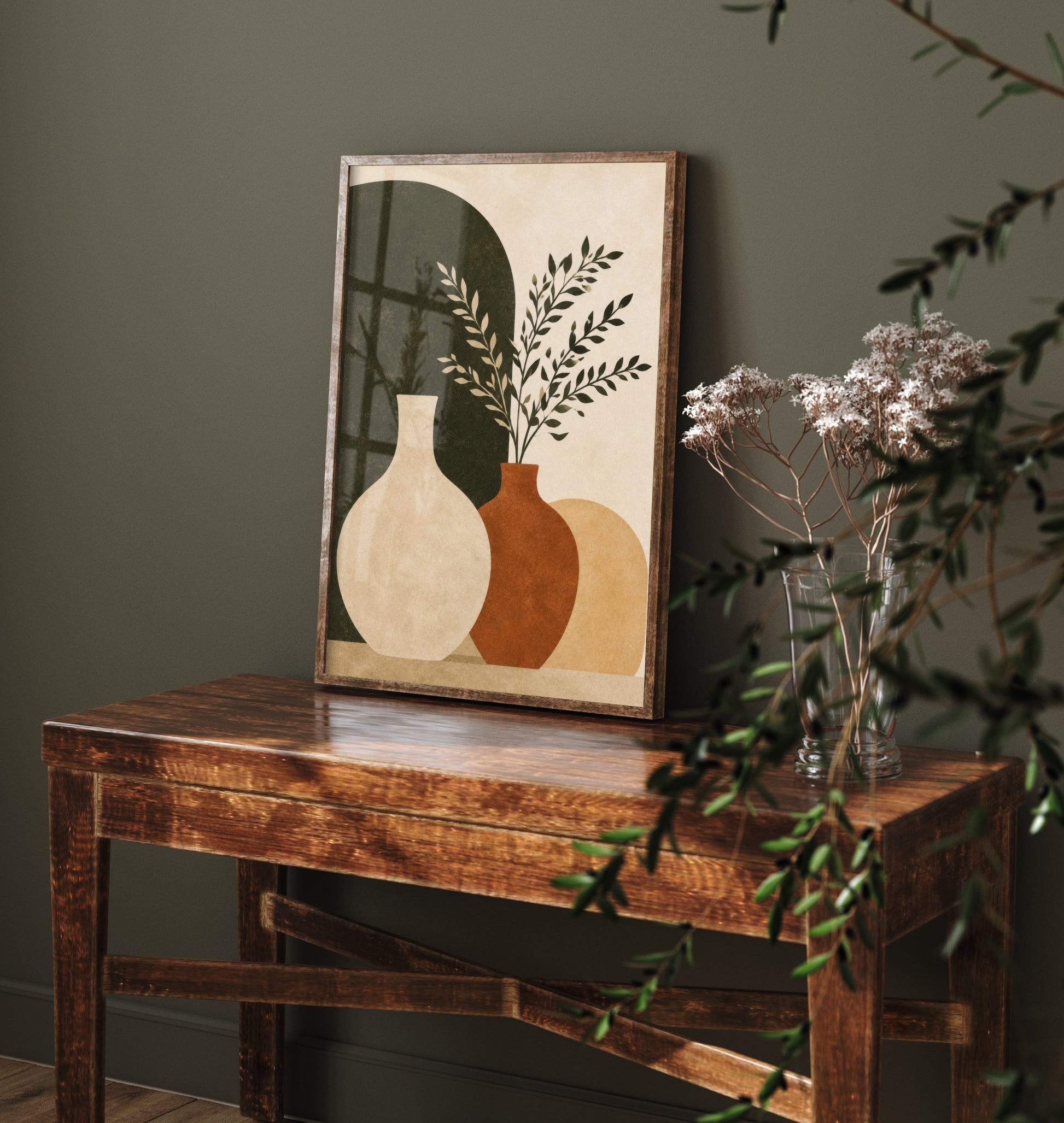 Boho Botanical Art Print - Vases & Branches Poster - Minimalist Earth Tone Illustration - Wall Decor V2 1/3