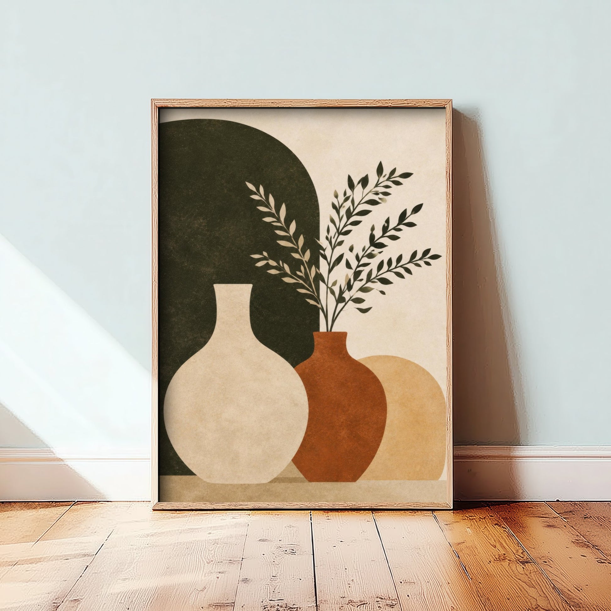 Boho Botanical Art Print - Vases & Branches Poster - Minimalist Earth Tone Illustration - Wall Decor V2 1/3