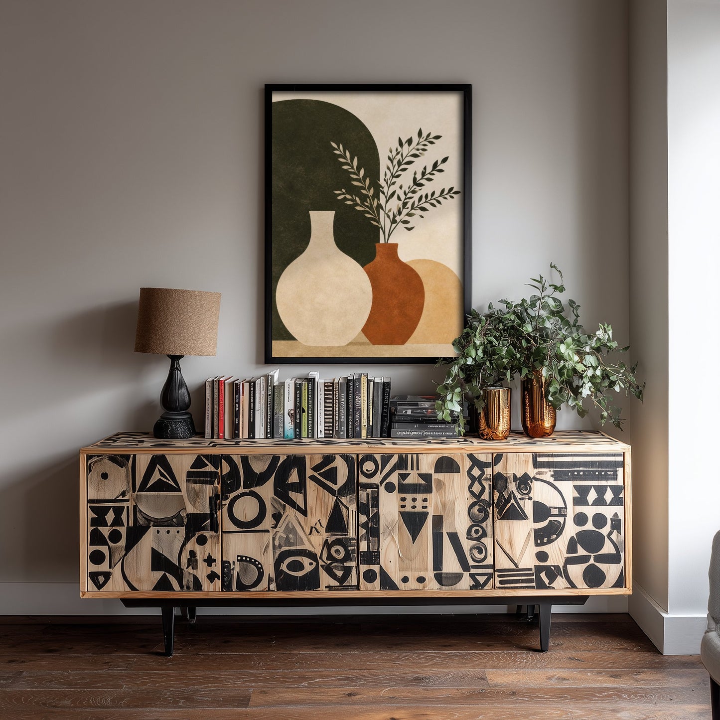 Boho Botanical Art Print - Vases & Branches Poster - Minimalist Earth Tone Illustration - Wall Decor V2 1/3
