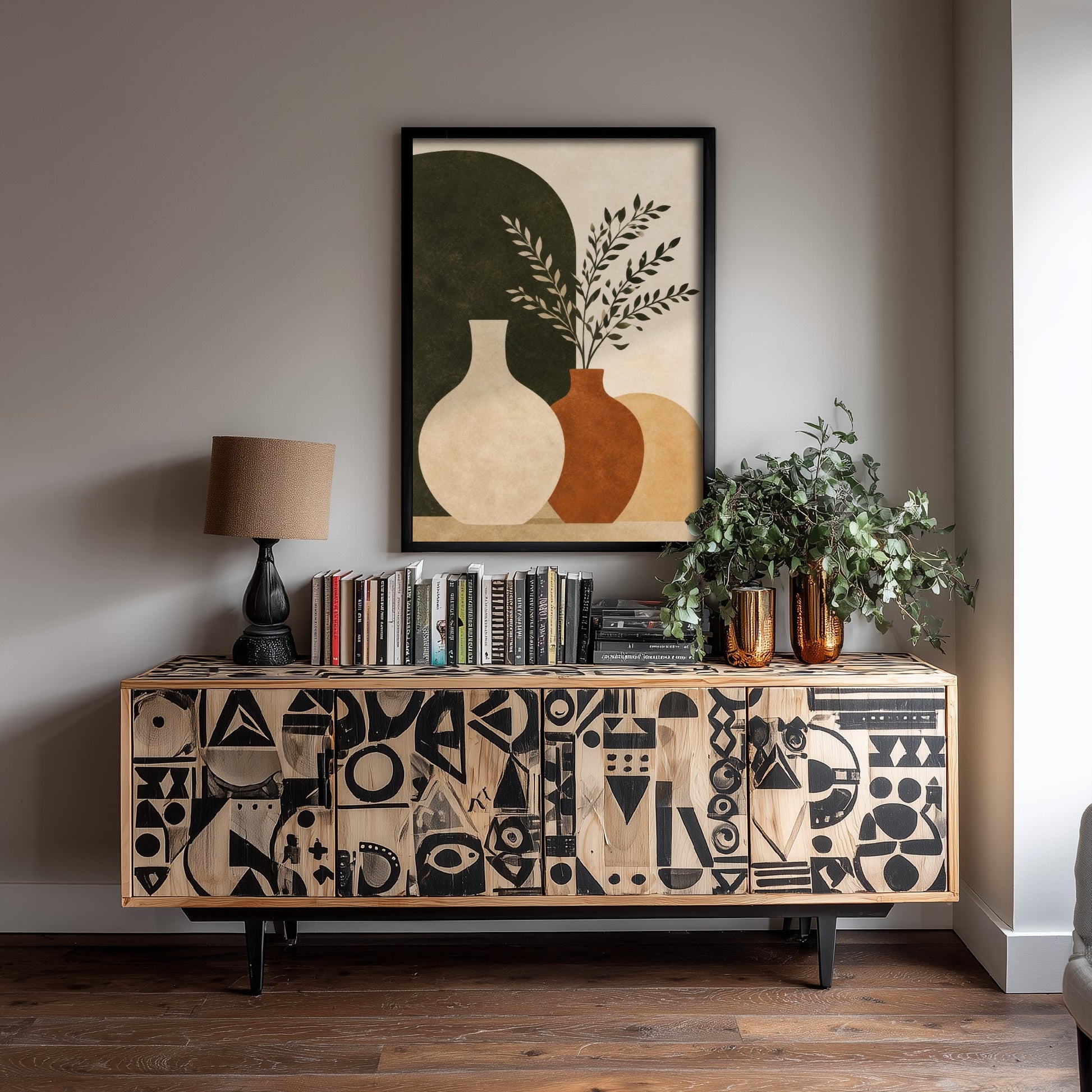 Boho Botanical Art Print - Vases & Branches Poster - Minimalist Earth Tone Illustration - Wall Decor V2 1/3