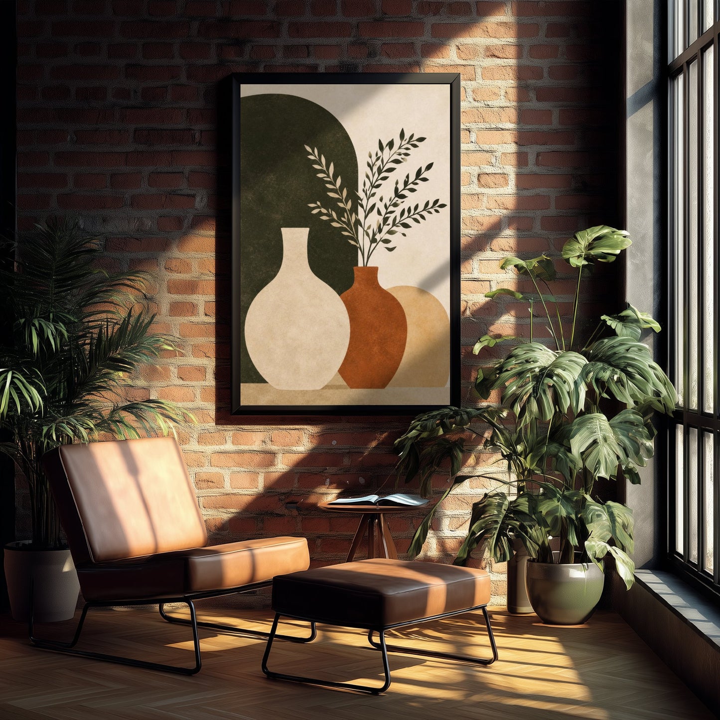 Boho Botanical Art Print - Vases & Branches Poster - Minimalist Earth Tone Illustration - Wall Decor V2 1/3