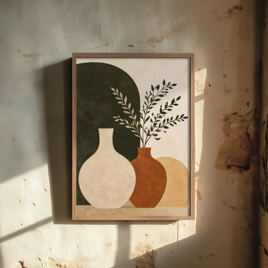 Boho Botanical Art Print - Vases & Branches Poster - Minimalist Earth Tone Illustration - Wall Decor V2 1/3