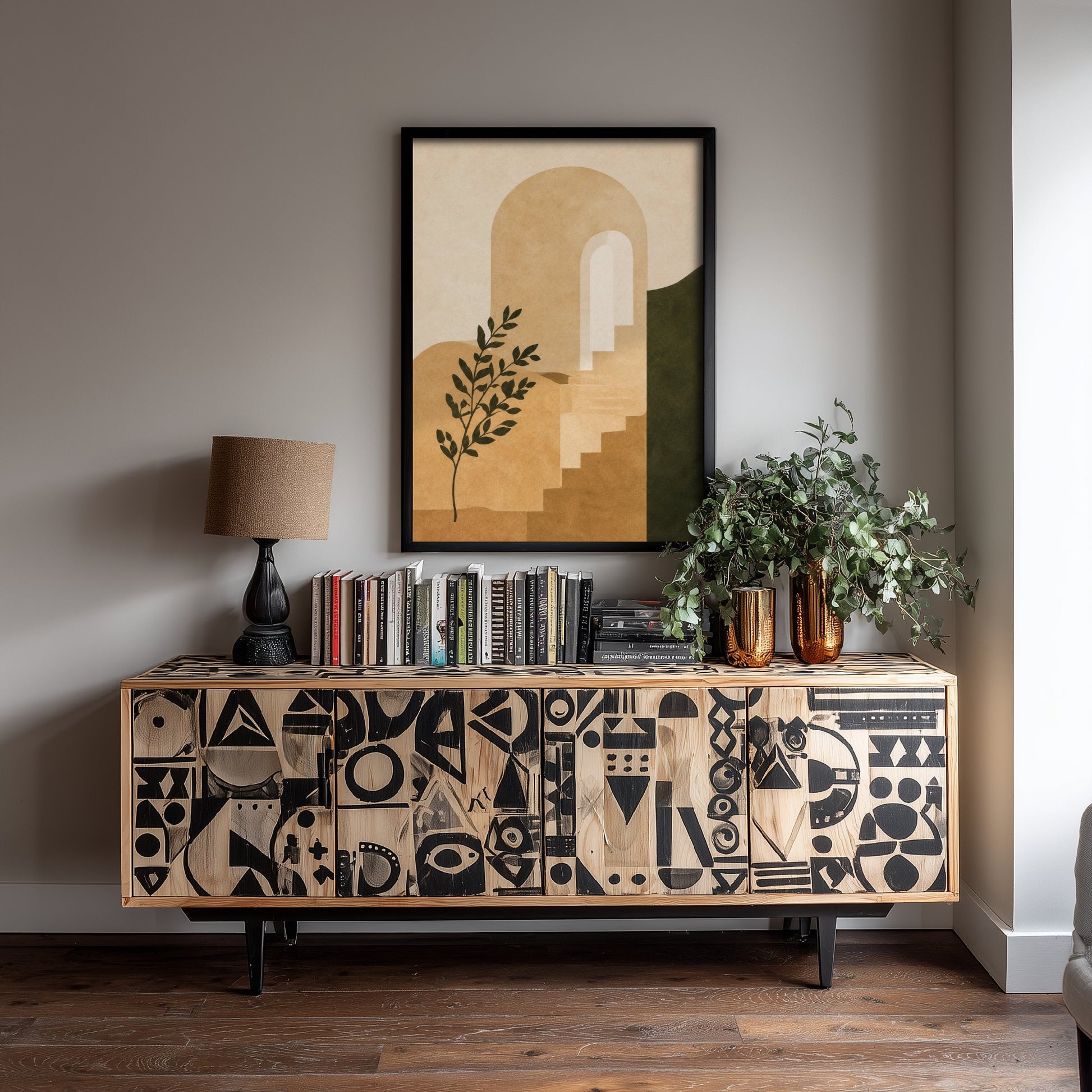 Boho Arch Art Print - Earth Tone Doorway & Steps Poster - Minimalist Abstract Illustration - Wall Decor V2 2/3