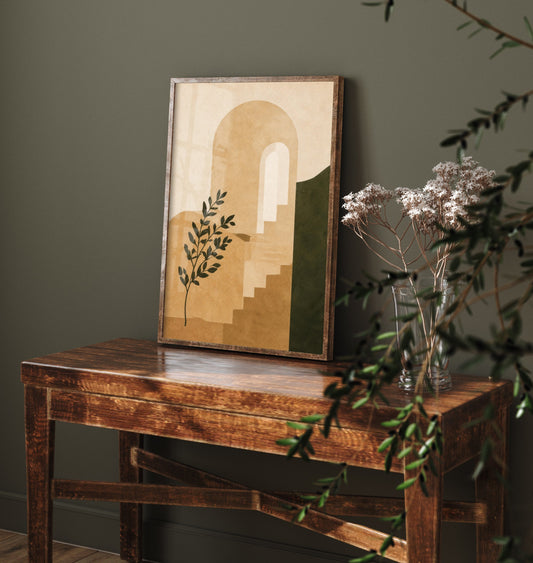 Boho Arch Art Print - Earth Tone Doorway & Steps Poster - Minimalist Abstract Illustration - Wall Decor V2 2/3