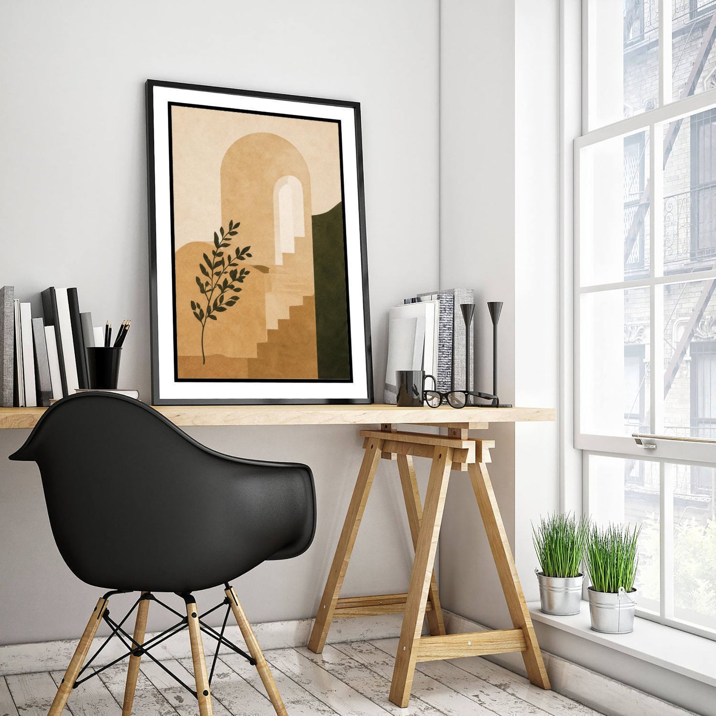 Boho Arch Art Print - Earth Tone Doorway & Steps Poster - Minimalist Abstract Illustration - Wall Decor V2 2/3