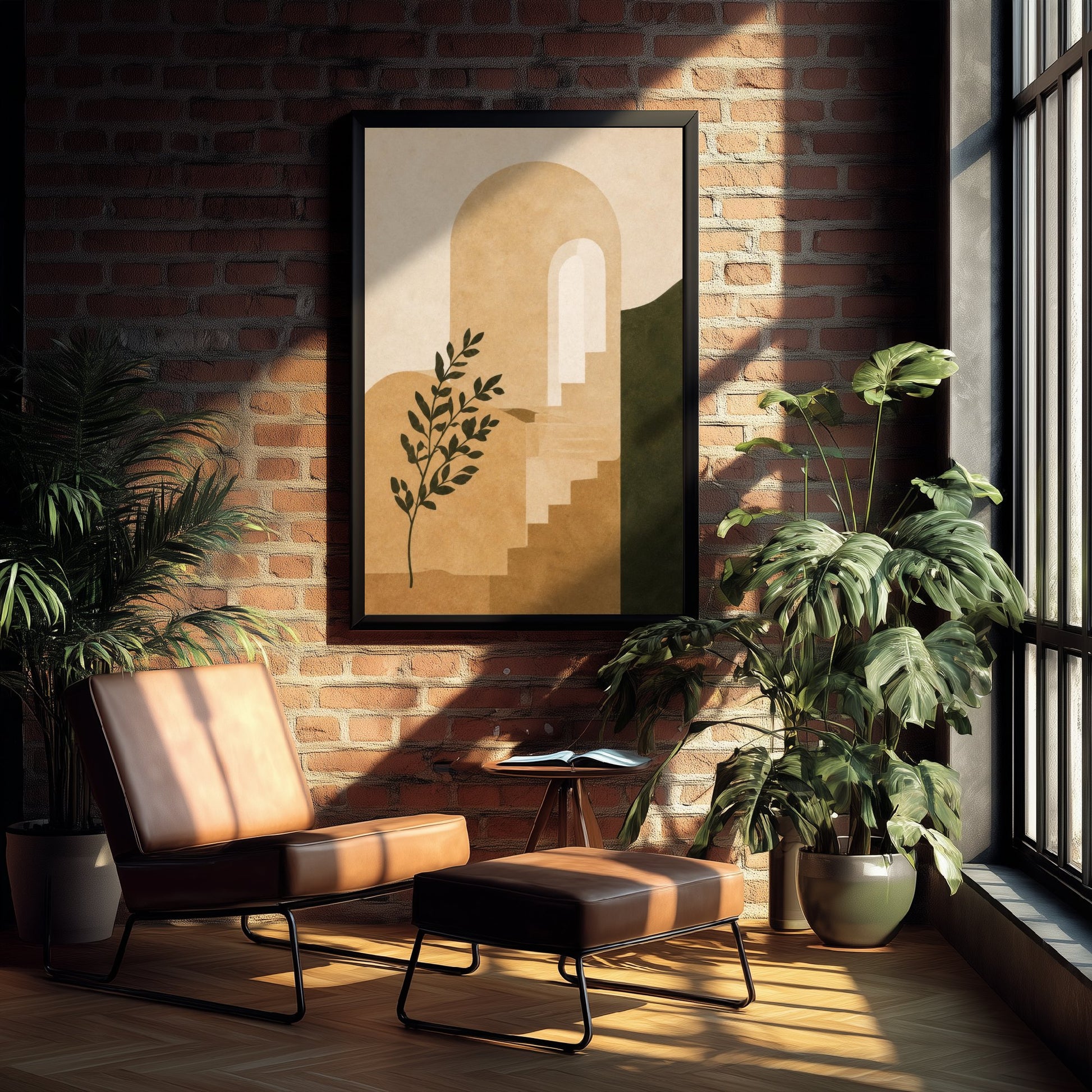 Boho Arch Art Print - Earth Tone Doorway & Steps Poster - Minimalist Abstract Illustration - Wall Decor V2 2/3