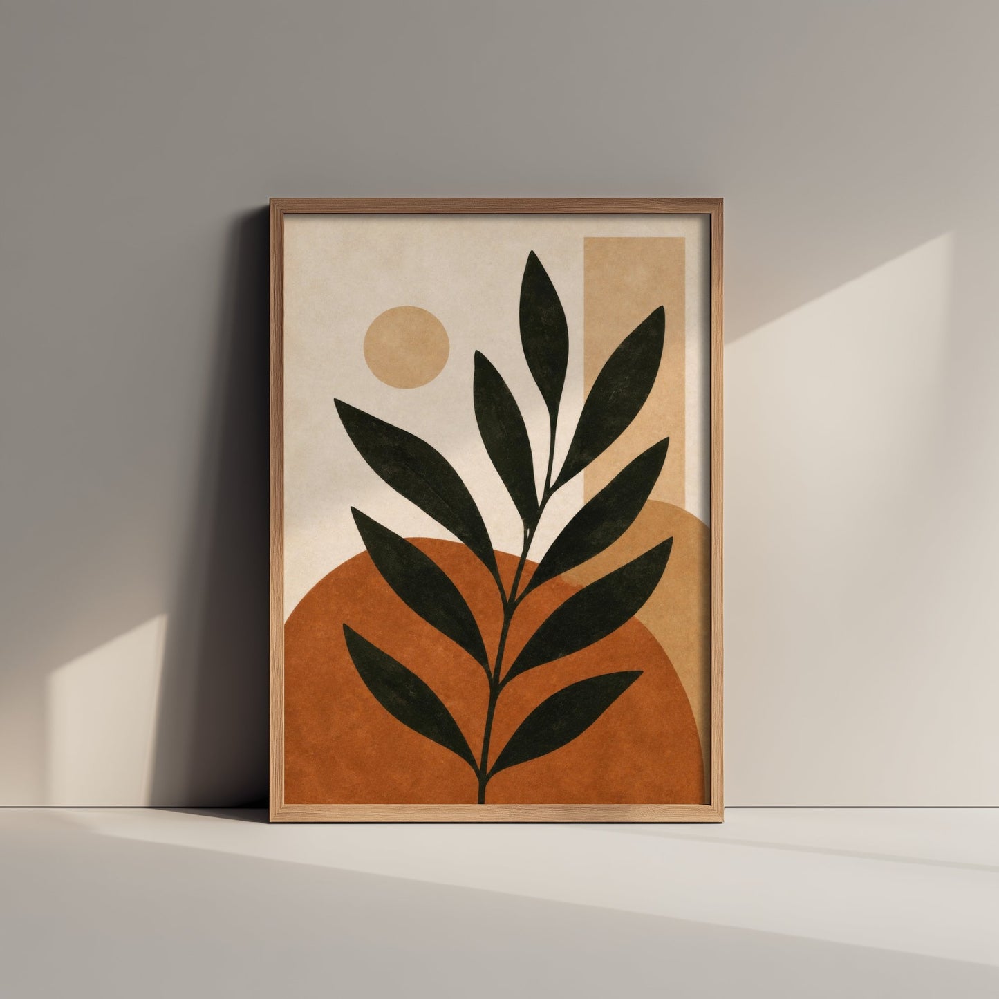 Boho Botanical Art Print - Leafy Branch & Sun Poster - Minimalist Earth Tone Illustration - Wall Decor V2 3/3