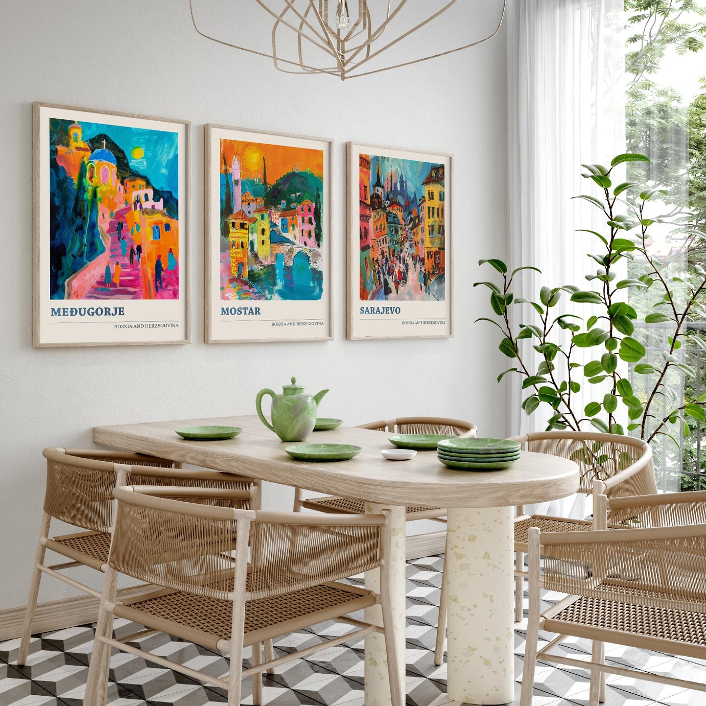 Bosnia and Herzegovina Set of Three Prints | Medjugorje Mostar Sarajevo | Vibrant Travel Painting Wall Art Poster