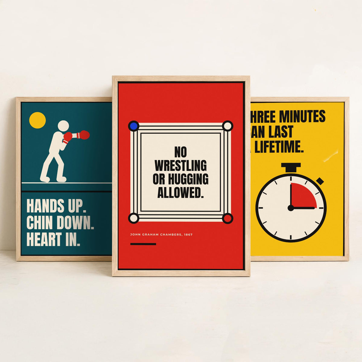 Boxing Quotes Set of Three Art Prints - 3 Bauhaus Boxer Posters - Minimalist Sport Wall Art Illustration V1
