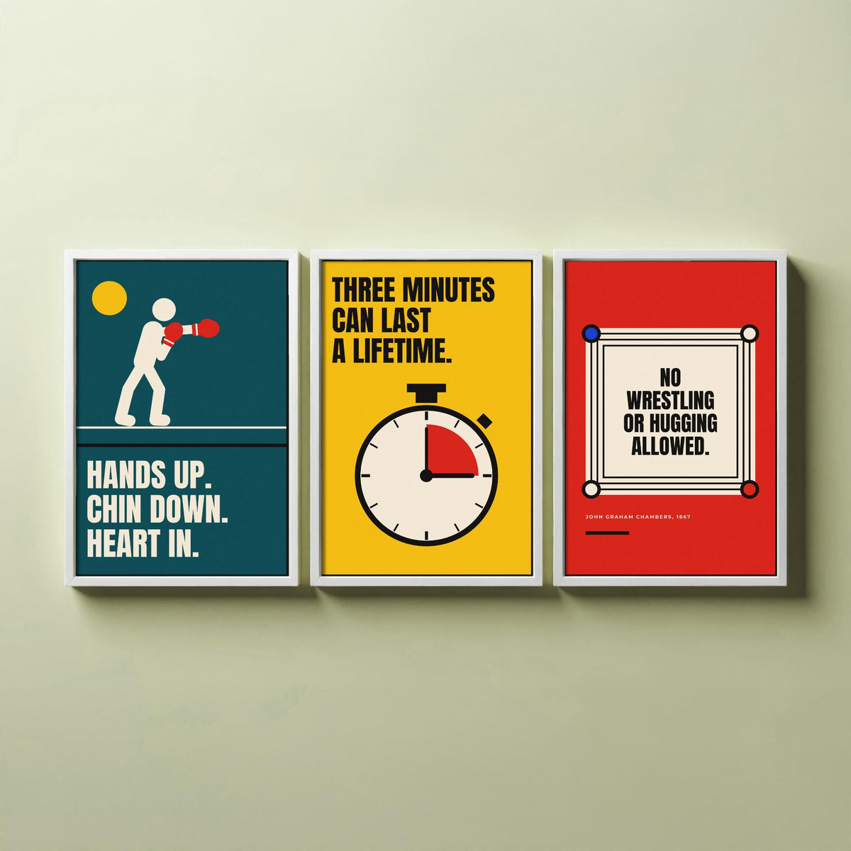 Boxing Quotes Set of Three Art Prints - 3 Bauhaus Boxer Posters - Minimalist Sport Wall Art Illustration V1