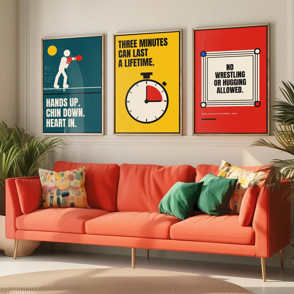 Boxing Quotes Set of Three Art Prints - 3 Bauhaus Boxer Posters - Minimalist Sport Wall Art Illustration V1
