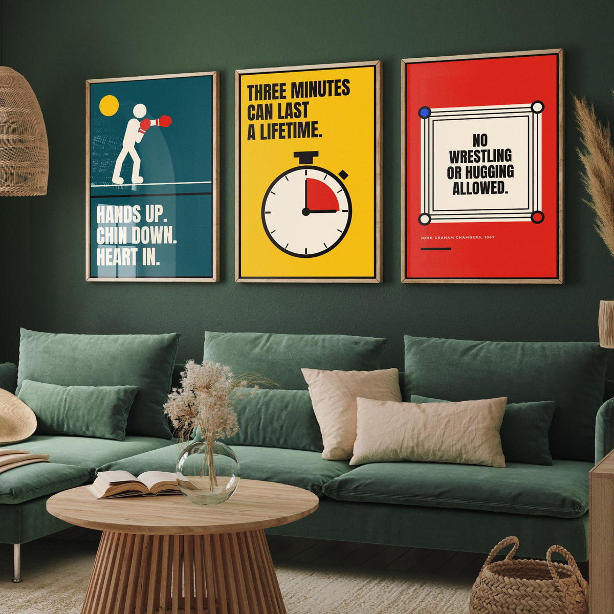 Boxing Quotes Set of Three Art Prints - 3 Bauhaus Boxer Posters - Minimalist Sport Wall Art Illustration V1