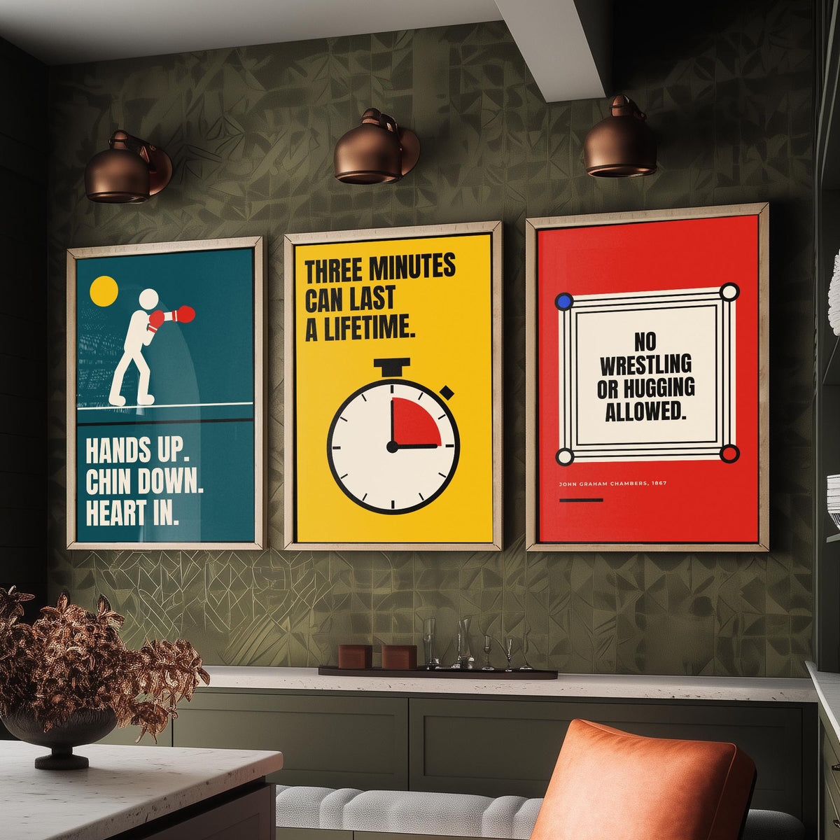 Boxing Quotes Set of Three Art Prints - 3 Bauhaus Boxer Posters - Minimalist Sport Wall Art Illustration V1