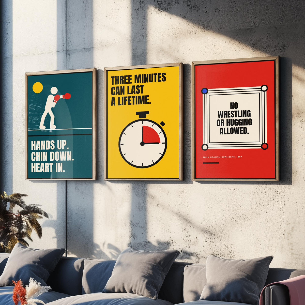 Boxing Quotes Set of Three Art Prints - 3 Bauhaus Boxer Posters - Minimalist Sport Wall Art Illustration V1