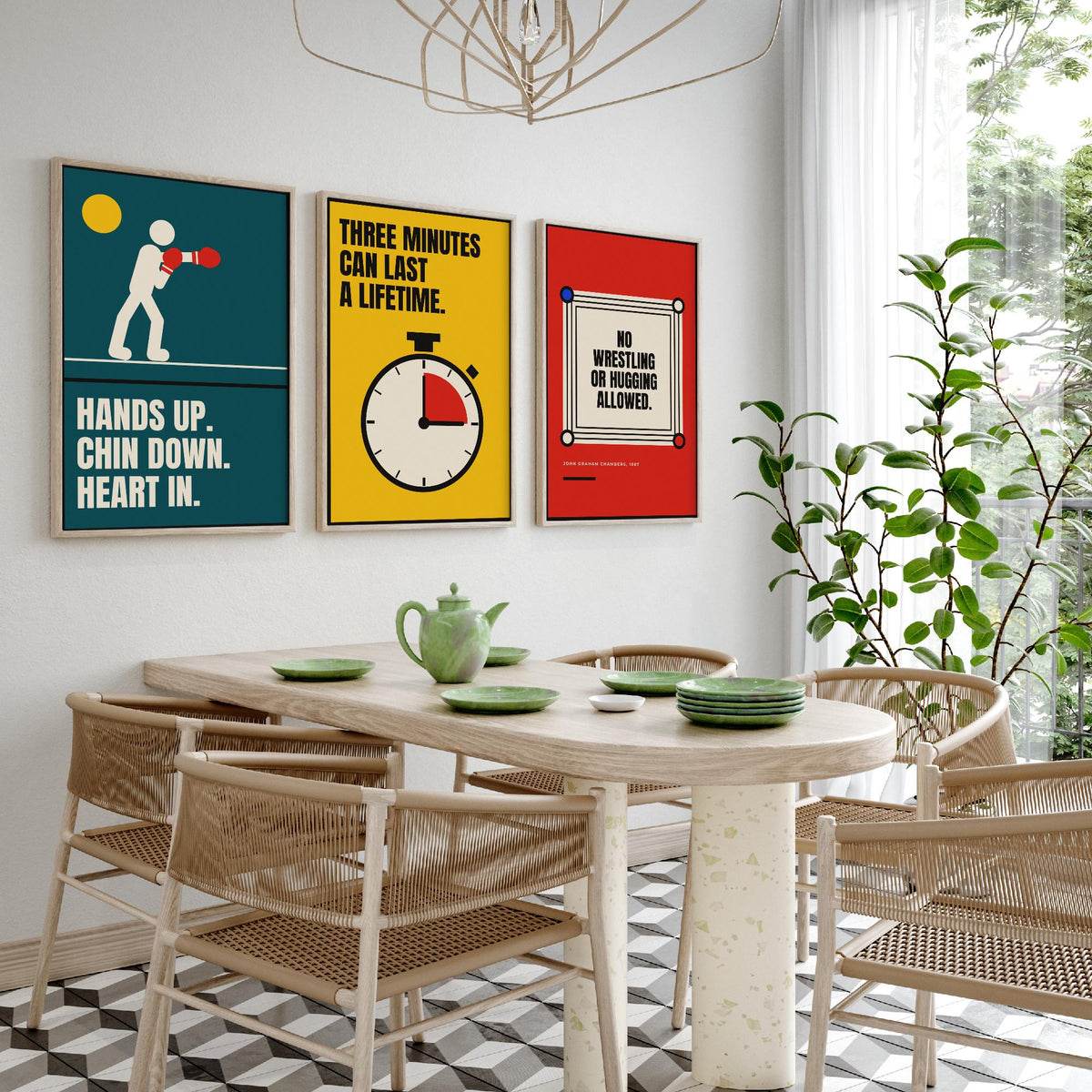 Boxing Quotes Set of Three Art Prints - 3 Bauhaus Boxer Posters - Minimalist Sport Wall Art Illustration V1