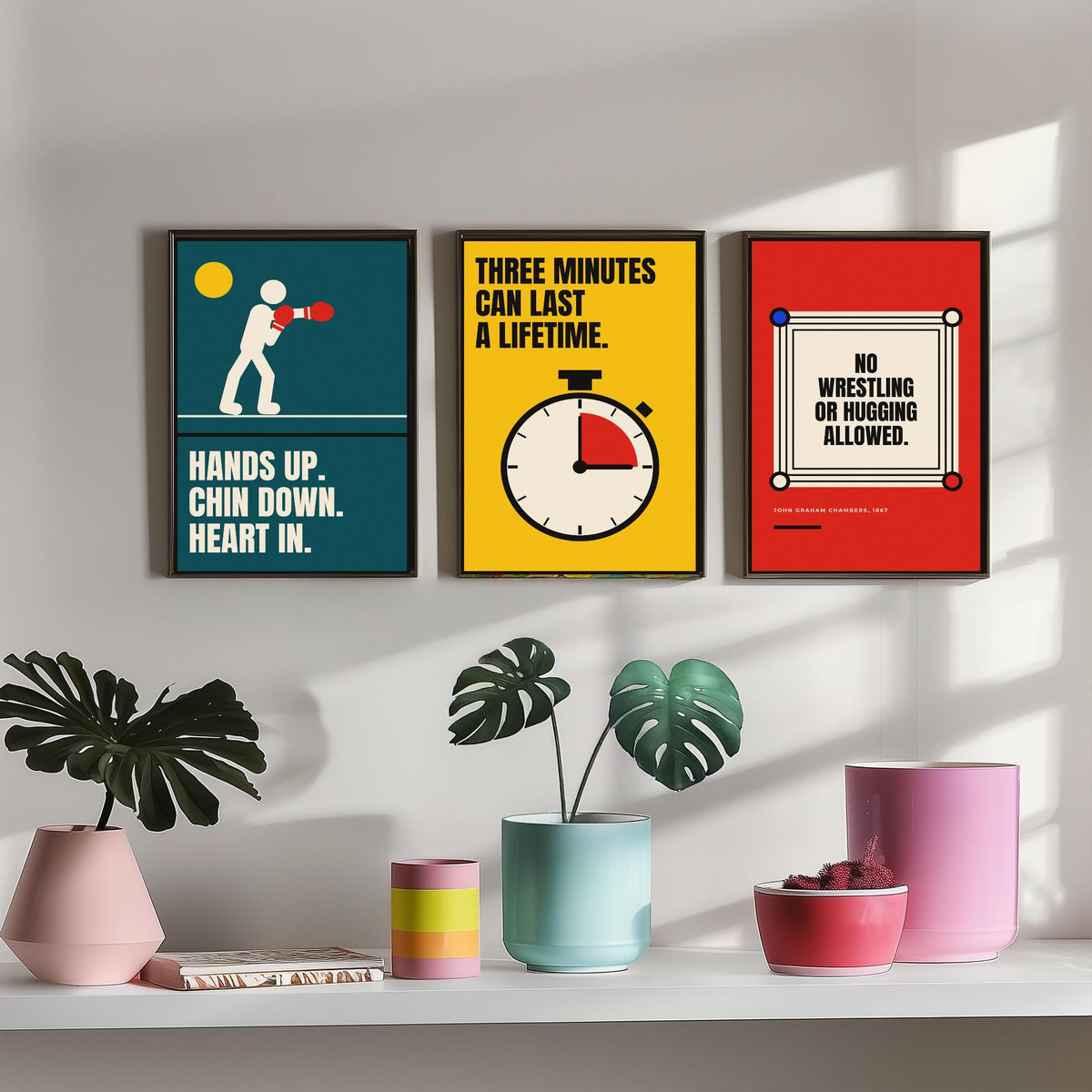 Boxing Quotes Set of Three Art Prints - 3 Bauhaus Boxer Posters - Minimalist Sport Wall Art Illustration V1