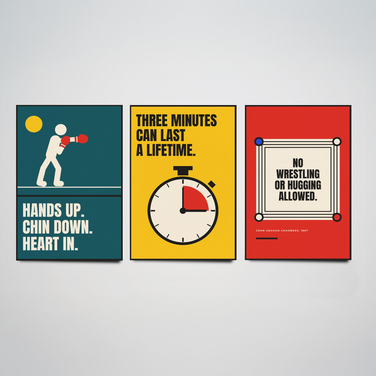 Boxing Quotes Set of Three Art Prints - 3 Bauhaus Boxer Posters - Minimalist Sport Wall Art Illustration V1