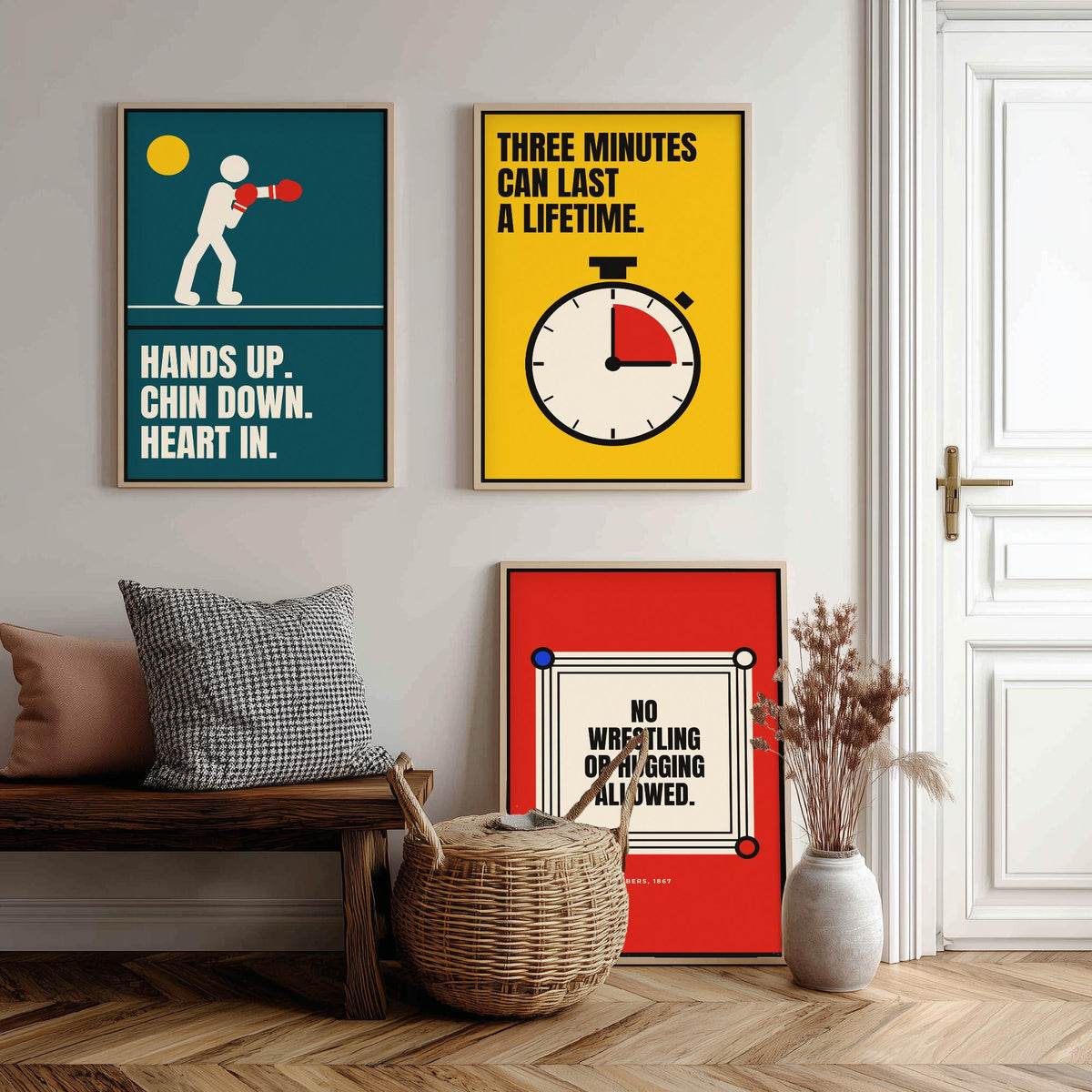 Boxing Quotes Set of Three Art Prints - 3 Bauhaus Boxer Posters - Minimalist Sport Wall Art Illustration V1