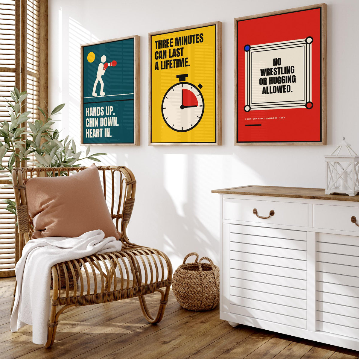 Boxing Quotes Set of Three Art Prints - 3 Bauhaus Boxer Posters - Minimalist Sport Wall Art Illustration V1