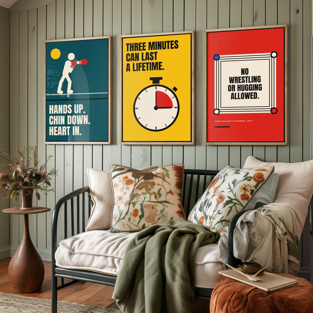 Boxing Quotes Set of Three Art Prints - 3 Bauhaus Boxer Posters - Minimalist Sport Wall Art Illustration V1