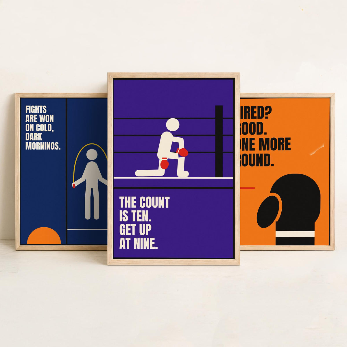 Boxing Quotes Set of Three Art Prints - 3 Retro Bauhaus Boxer Posters - Minimalist Sport Wall Art Illustration V2