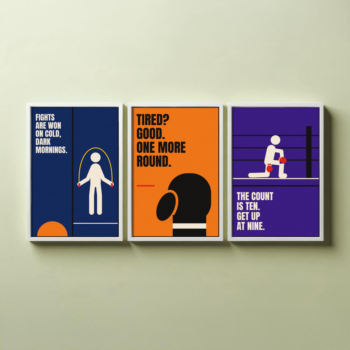 Boxing Quotes Set of Three Art Prints - 3 Retro Bauhaus Boxer Posters - Minimalist Sport Wall Art Illustration V2