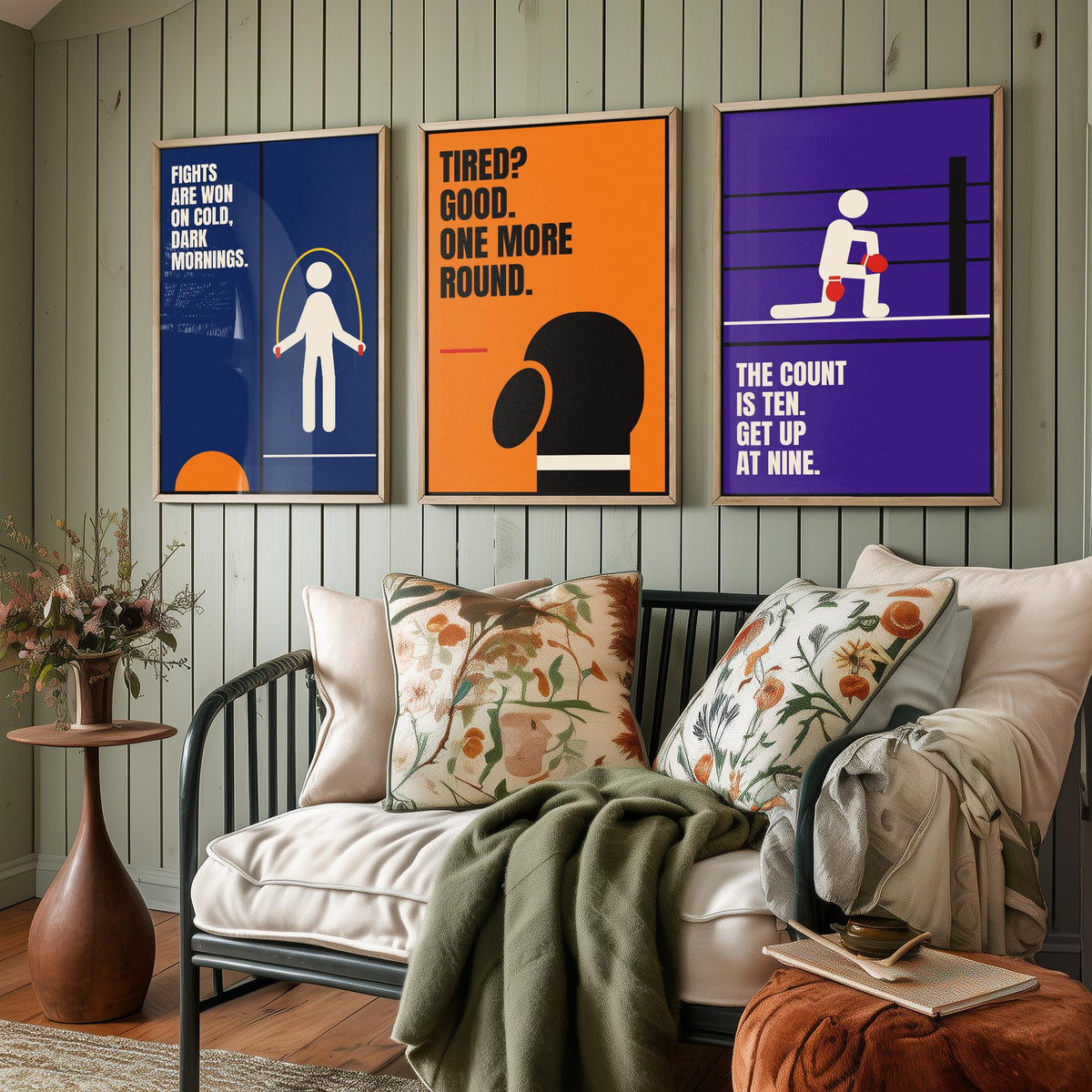 Boxing Quotes Set of Three Art Prints - 3 Retro Bauhaus Boxer Posters - Minimalist Sport Wall Art Illustration V2