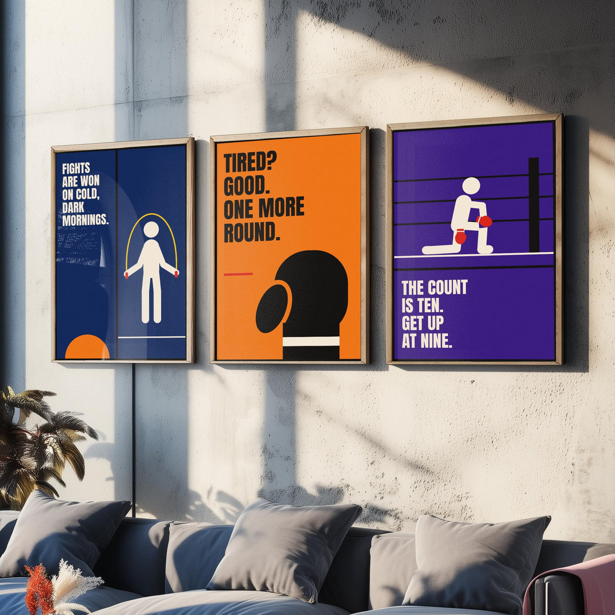 Boxing Quotes Set of Three Art Prints - 3 Retro Bauhaus Boxer Posters - Minimalist Sport Wall Art Illustration V2