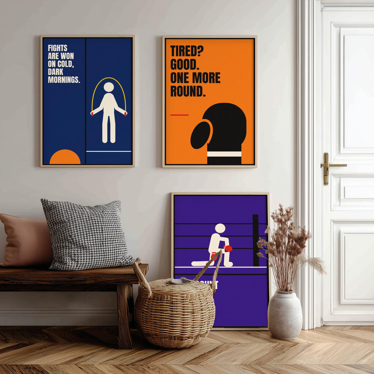 Boxing Quotes Set of Three Art Prints - 3 Retro Bauhaus Boxer Posters - Minimalist Sport Wall Art Illustration V2