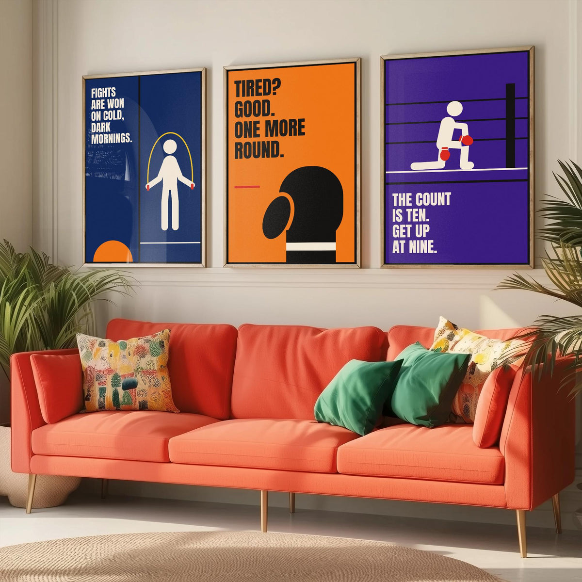 Boxing Quotes Set of Three Art Prints - 3 Retro Bauhaus Boxer Posters - Minimalist Sport Wall Art Illustration V2