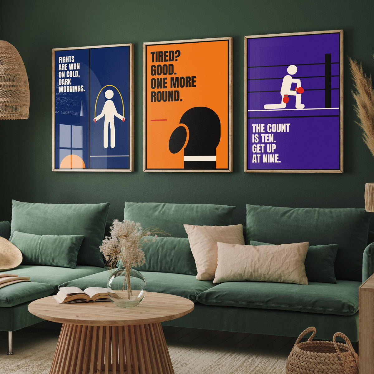 Boxing Quotes Set of Three Art Prints - 3 Retro Bauhaus Boxer Posters - Minimalist Sport Wall Art Illustration V2