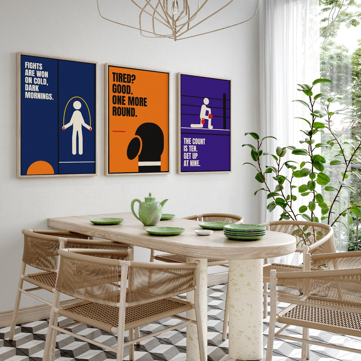 Boxing Quotes Set of Three Art Prints - 3 Retro Bauhaus Boxer Posters - Minimalist Sport Wall Art Illustration V2