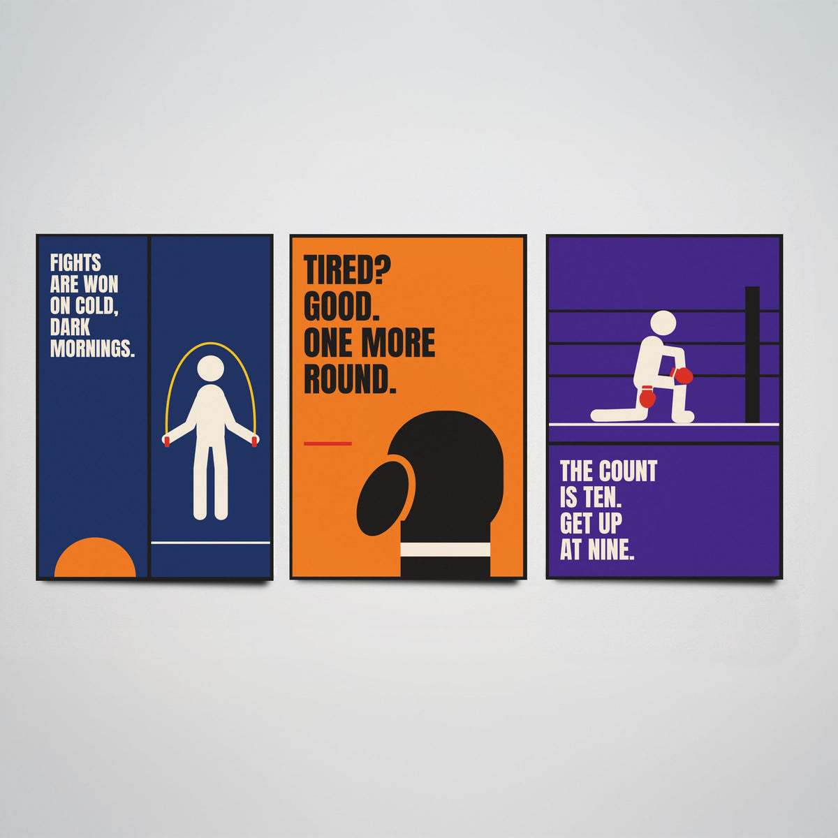 Boxing Quotes Set of Three Art Prints - 3 Retro Bauhaus Boxer Posters - Minimalist Sport Wall Art Illustration V2