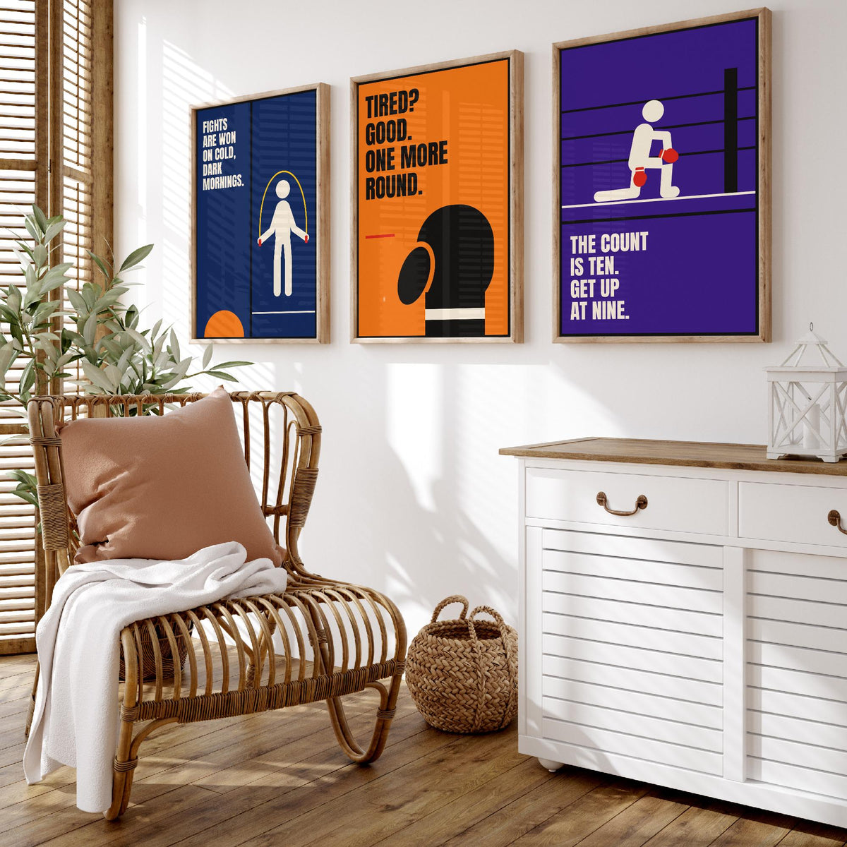 Boxing Quotes Set of Three Art Prints - 3 Retro Bauhaus Boxer Posters - Minimalist Sport Wall Art Illustration V2