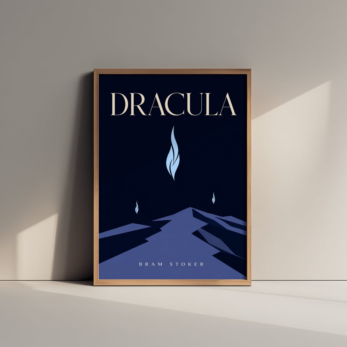 Dracula by Bram Stoker Art Print - Minimalist Book Cover Poster - Blue Flame Mountain Road Illustration