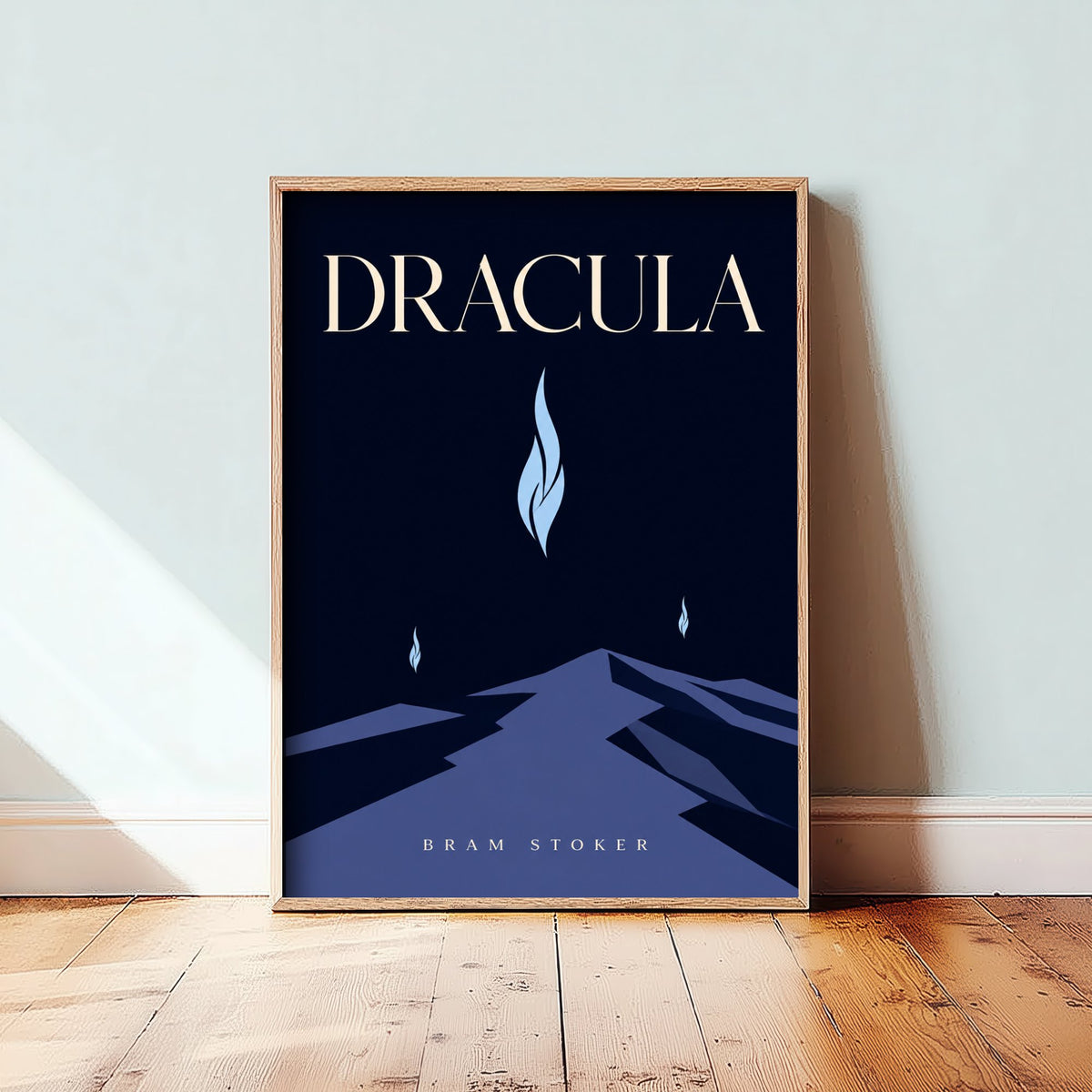 Dracula by Bram Stoker Art Print - Minimalist Book Cover Poster - Blue Flame Mountain Road Illustration