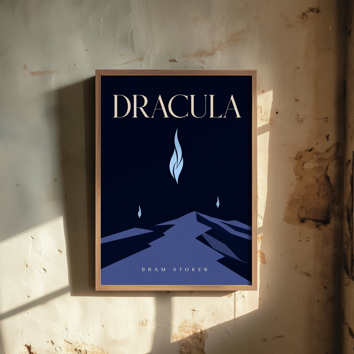Dracula by Bram Stoker Art Print - Minimalist Book Cover Poster - Blue Flame Mountain Road Illustration