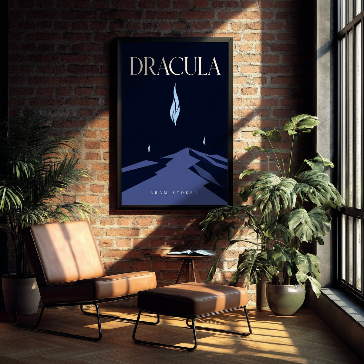 Dracula by Bram Stoker Art Print - Minimalist Book Cover Poster - Blue Flame Mountain Road Illustration